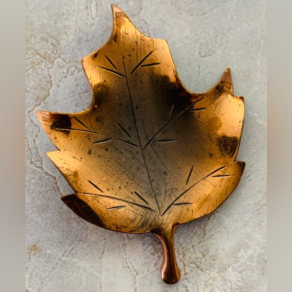 Stuart Nye Copper Maple Leaf Mid Century Modern Brooch Pin